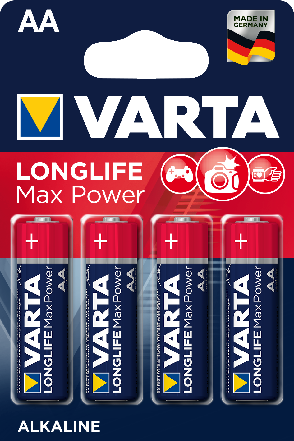 Piles LR06 X 4 VARTA LONGLIFE MAX POWER AA 1.5V Alcaline